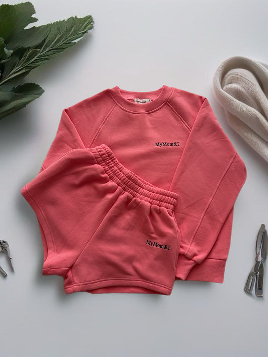 Two-piece Sweatshirt and Shorts Set-PINK